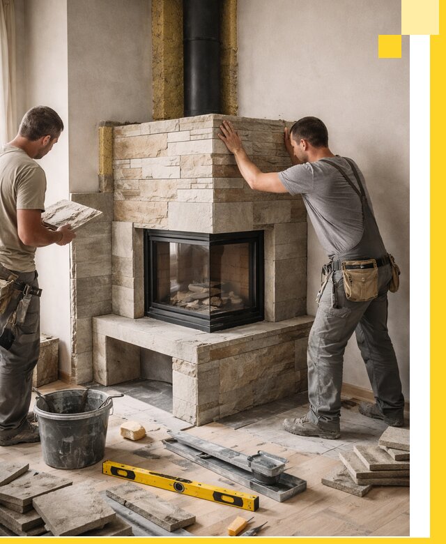 Угловые камины под ключ проект, монтаж и отделка в Истре