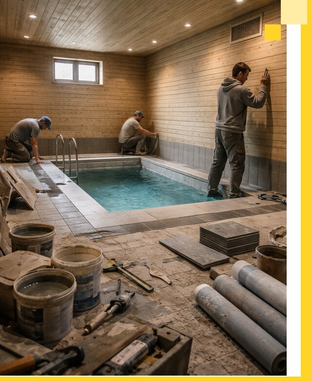 Строительство бани с бассейном и сауной под ключ в Истре