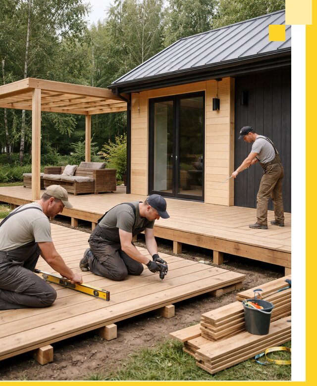 Строительство бань с террасой и бассейном под ключ в Истре