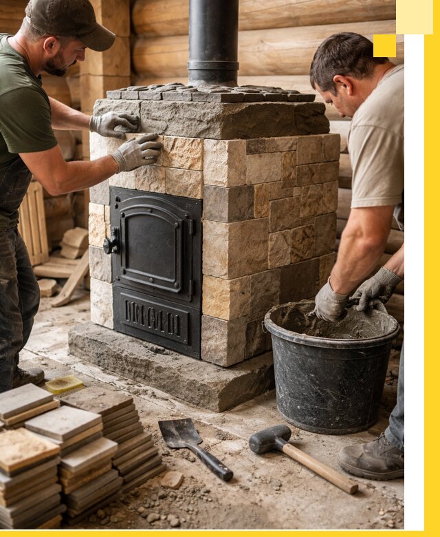 Облицовка банной печи под ключ в Истре: камень и плитка