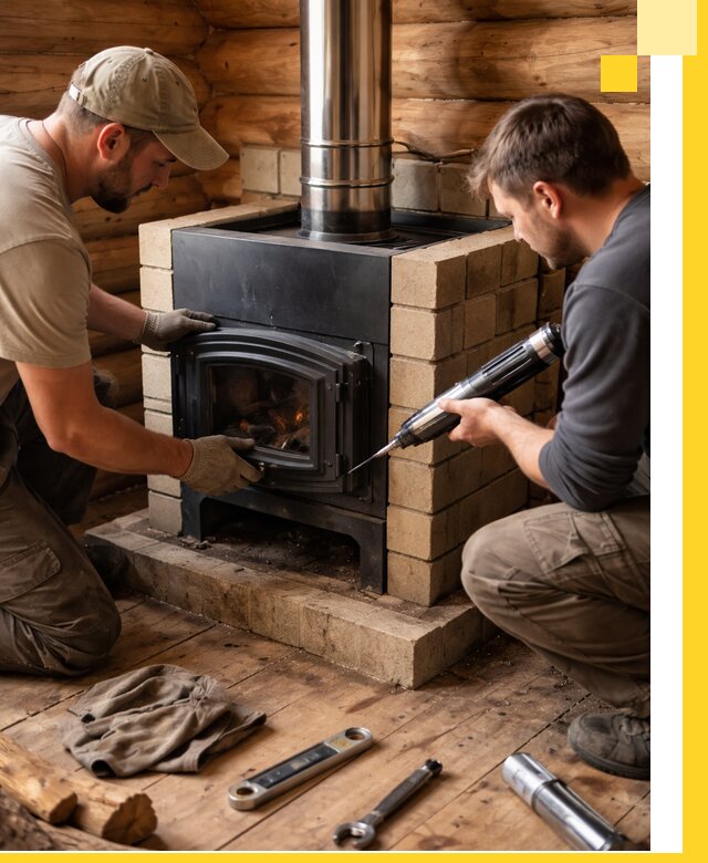 Монтаж и установка печи в бане под ключ с гарантией в Истре