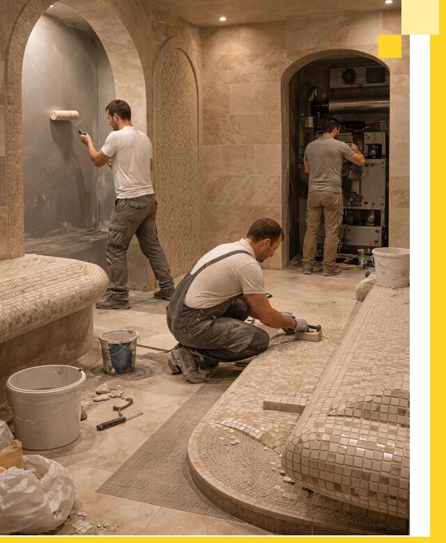 Строительство бани с хамамом и бассейном под ключ в Истре