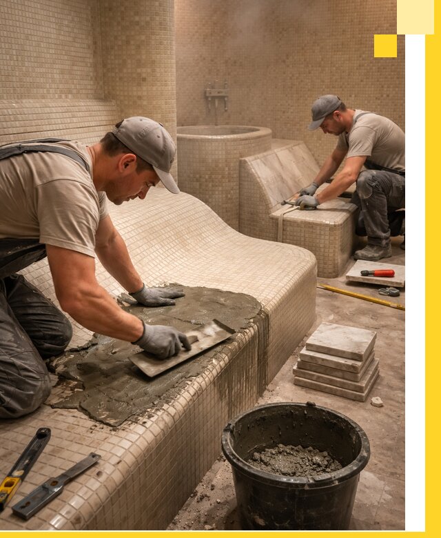 Лежаки для хамама под ключ в Истре, проект и монтаж