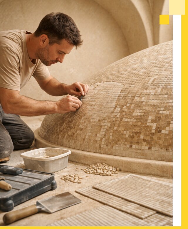 Профессиональная укладка мозаики для хамама под ключ в Истре